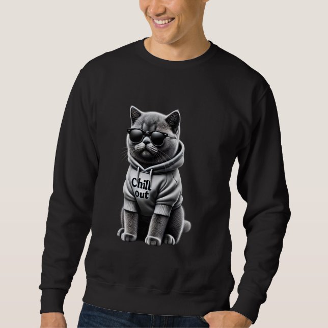 Funny Lazy British Shorthair Cat Chillin Relaxing  Sweatshirt (Front)