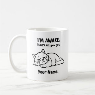 Funny Lazy Cat Coffee Mug   Custom I’m Awake