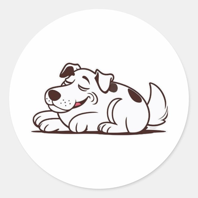 Funny Lazy Dog Design Classic Round Sticker (Front)