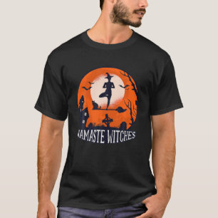 Funny Lazy Halloween Witch Yoga Namaste With Black T-Shirt