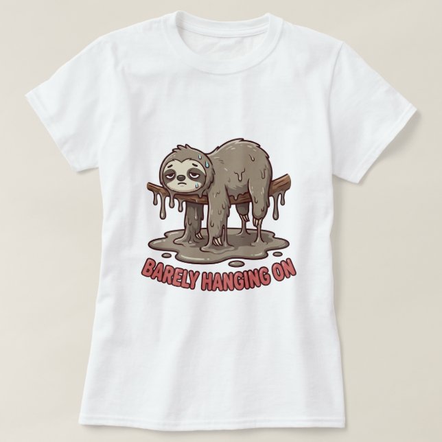 Funny Lazy Melting Sloth Cartoon T-Shirt (Design Front)