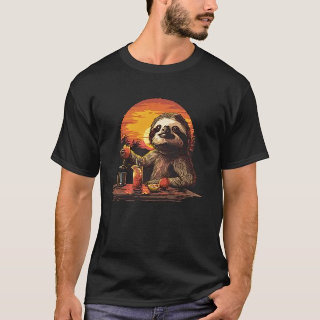 Funny Lazy Sloth Bartender T-Shirt (Front)