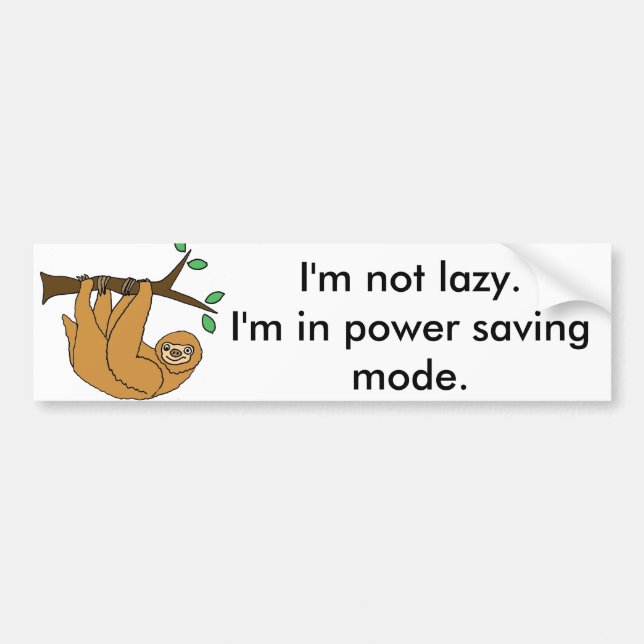 Funny Lazy Sloth Cartoon Bumper Sticker (Front)