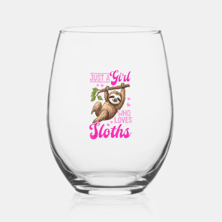 Funny Lazy Sloth Just a Girl Who Loves Sloths T-Sh Stemless Wine Glass
