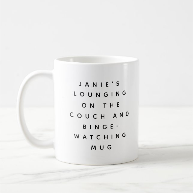 Funny Lazy Watching TV Personalised Coffee Mug (Left)