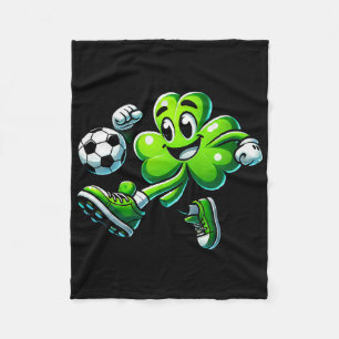 Funny Leaf Clover Shamrock Playing Soccer Boys St. Fleece Blanket