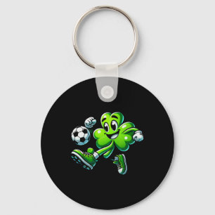 Funny Leaf Clover Shamrock Playing Soccer Boys St. Key Ring