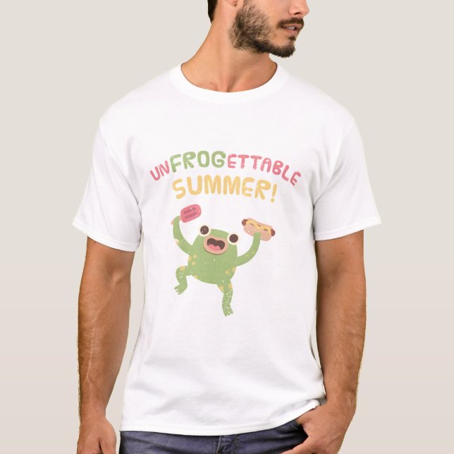 Funny Leaping Frog Unfrogettable Summer Pun T-Shirt (Front)
