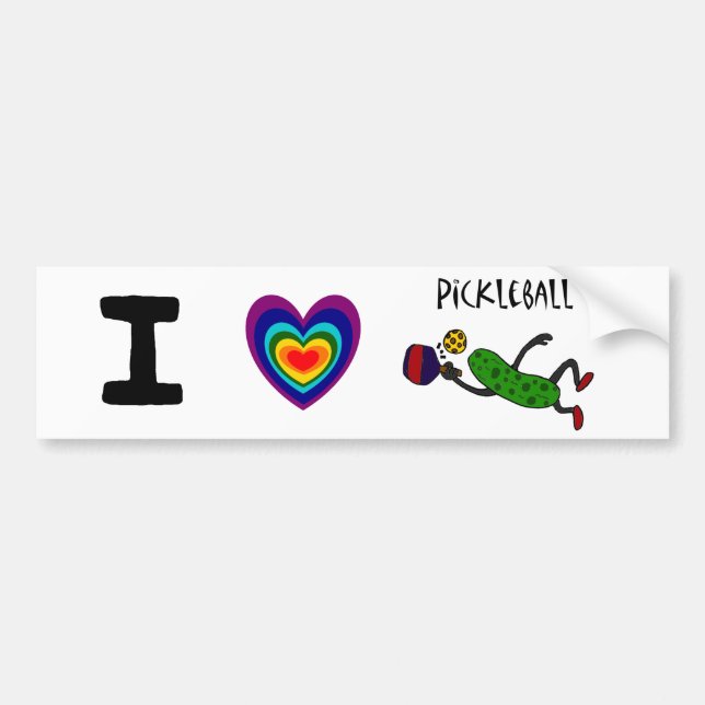 Funny Leaping Pickle Playing Pickleball Bumper Sticker (Front)
