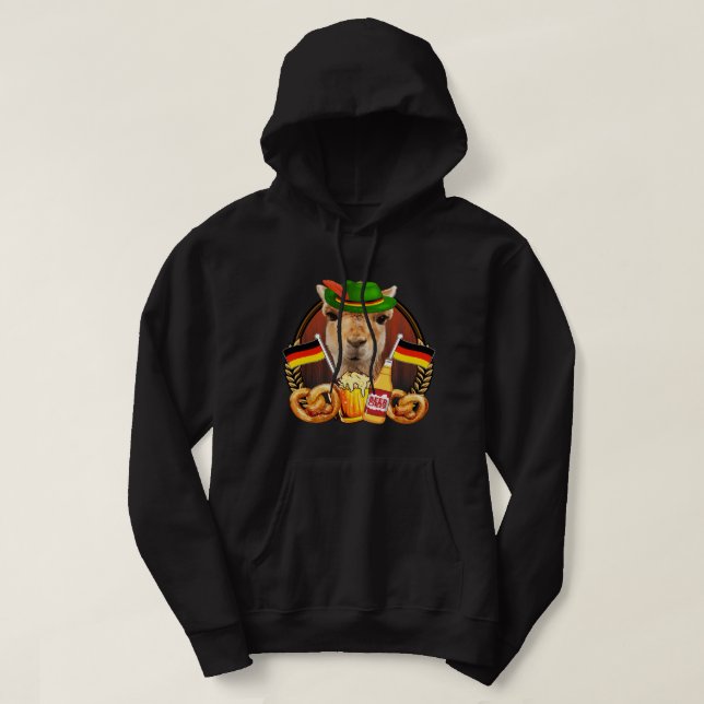 Funny Lederhosen Llama German Beer Drinkers Oktobe Hoodie (Design Front)
