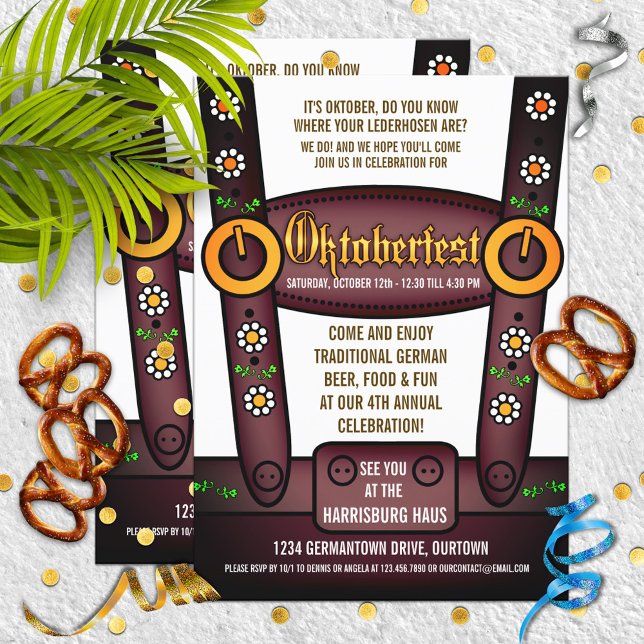 Funny Lederhosen Oktoberfest Party Invitations (Creator Uploaded)