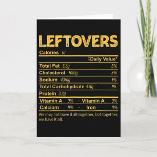 Funny Leftovers Nutrition Facts Thanksgiving Food  Card