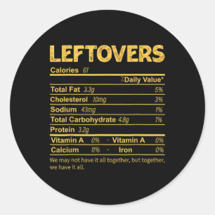 Funny Leftovers Nutrition Facts Thanksgiving Food Classic Round Sticker