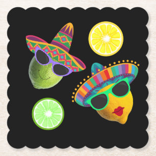Funny Lemon Lime Party Fiesta  Paper Coaster