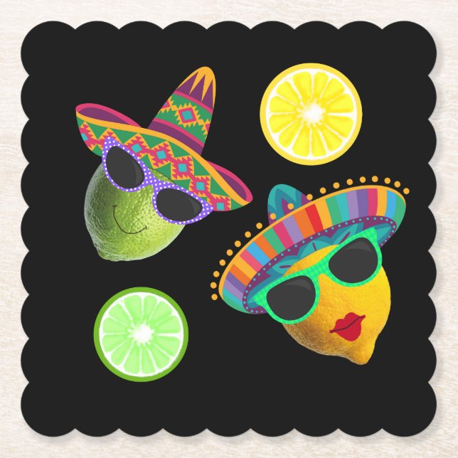 Funny Lemon Lime Party Fiesta  Paper Coaster (Front)