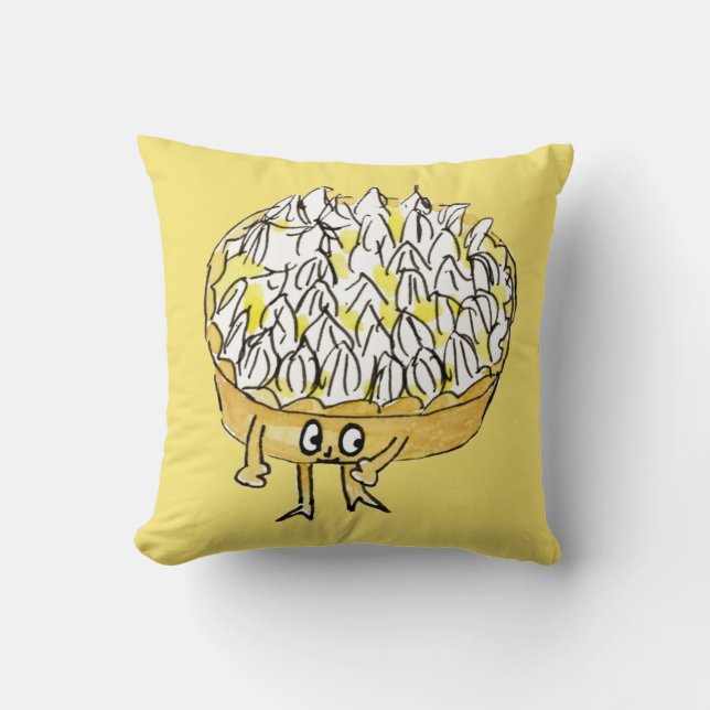 Funny Lemon Meringue Pie Quirky Cute Cartoon Art Cushion (Front)