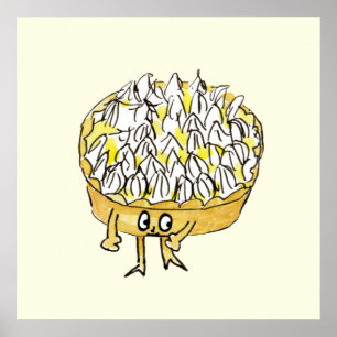 Funny Lemon Meringue Pie Quirky Cute Cartoon Art Poster