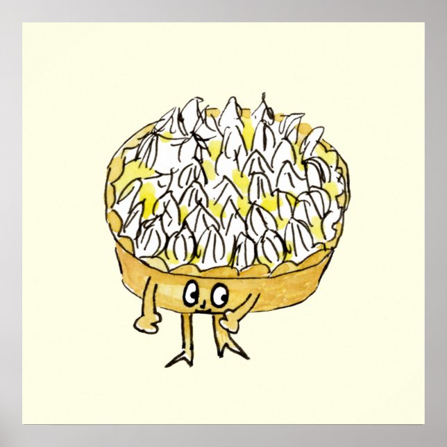 Funny Lemon Meringue Pie Quirky Cute Cartoon Art Poster (Front)