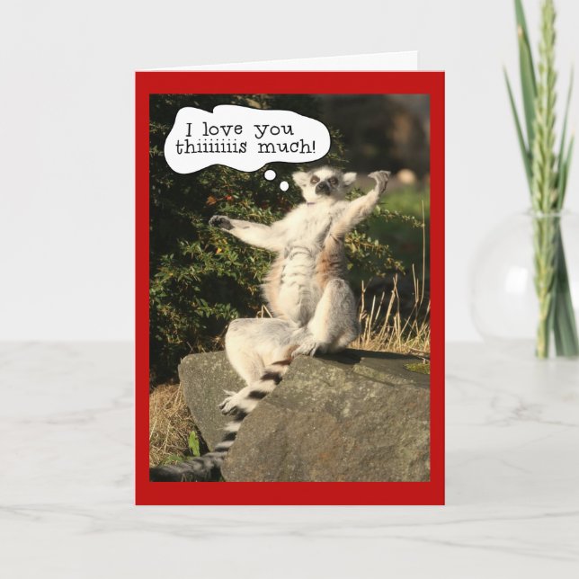 Funny Lemur Love You This Much Valentines Day Holiday Card (Front)