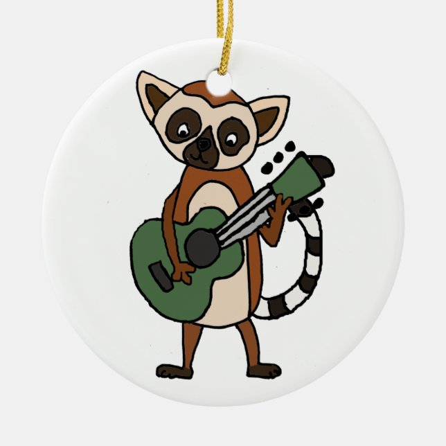 Funny Lemur Playing Guitar Art Ceramic Tree Decoration (Front)