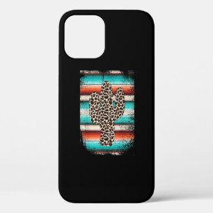 Funny Leopard Cactus Serape Cactus print Turquoise iPhone 12 Case