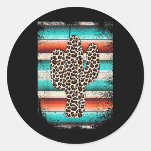 Funny Leopard Cactus Serape Cactus print Turquoise Classic Round Sticker