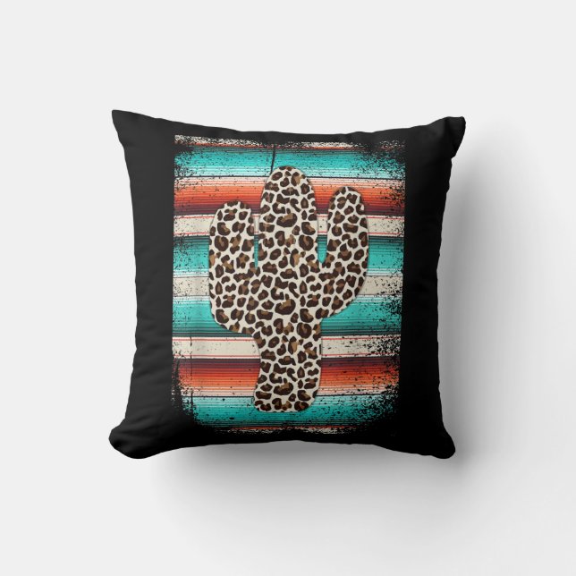 Funny Leopard Cactus Serape Cactus print Turquoise Cushion (Front)
