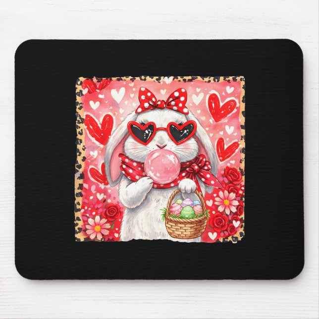Funny leopard easter bunny glasses happy easter mouse pad (Front)