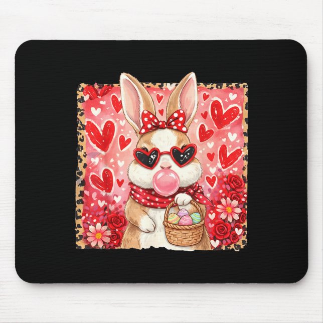 Funny leopard easter bunny glasses happy easter mouse pad (Front)