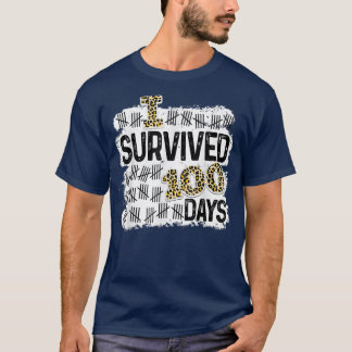 Funny Leopard I Survived 100 Days of School 100 Da T-Shirt
