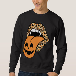 Funny Leopard Lips Pumpkin Graphic Hallween T Shir Sweatshirt