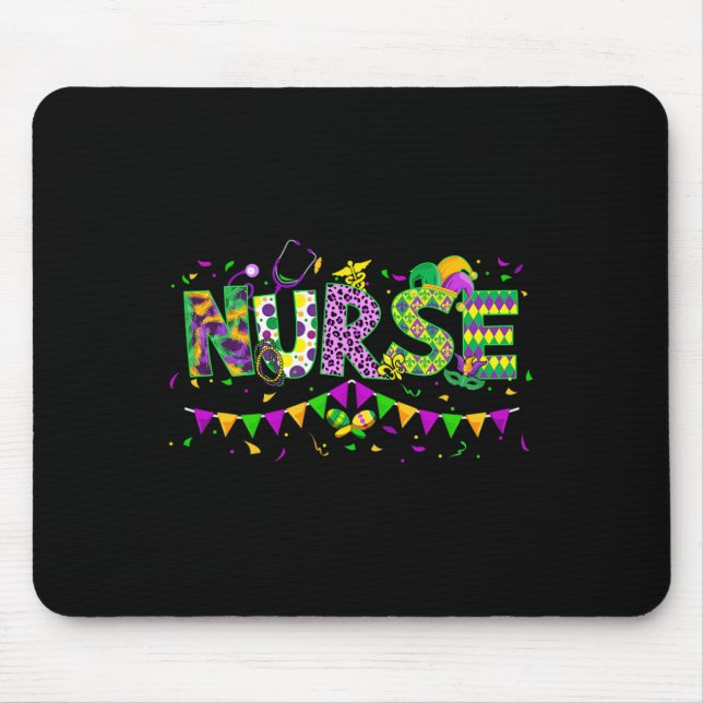 Funny Leopard Mardi Gras Nurse Nursing School Appa Mouse Pad (Front)