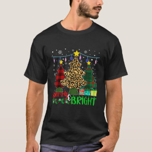 Funny Leopard Plaid Christmas Trees Merry And Brig T-Shirt