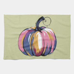Funny Leopard Pumpkin Halloween Fall Tea Towel