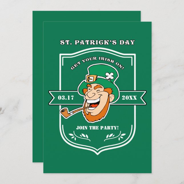 Funny Leprechaun Badge St. Patrick's Day Party Invitation (Front/Back)