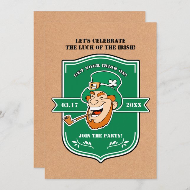 Funny Leprechaun Badge St. Patrick's Day Party Invitation (Front/Back)