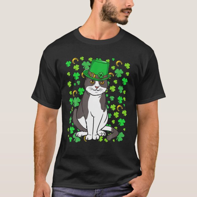 Funny Leprechaun Cat Shamrock St. Patrick's Day 20 T-Shirt (Front)