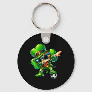 Funny Leprechaun Dabbing With Soccer Patricks Day Key Ring