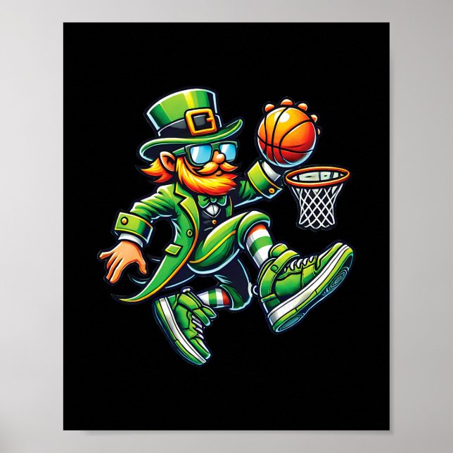 Funny Leprechaun Dunking Sketll Boys Kid St Patric Poster (Front)