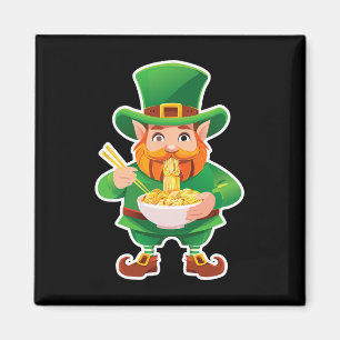 Funny Leprechaun Eating Ramen Noodles St Patricks  Magnet