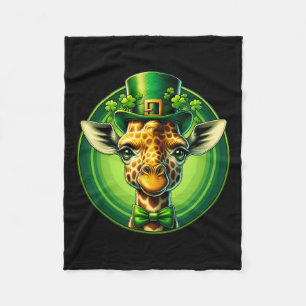 Funny Leprechaun Giraffe St Patricks Day Kids Men Fleece Blanket