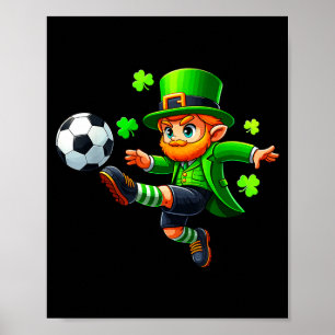 Funny Leprechaun Irish Soccer St Patricks Men Boy Poster
