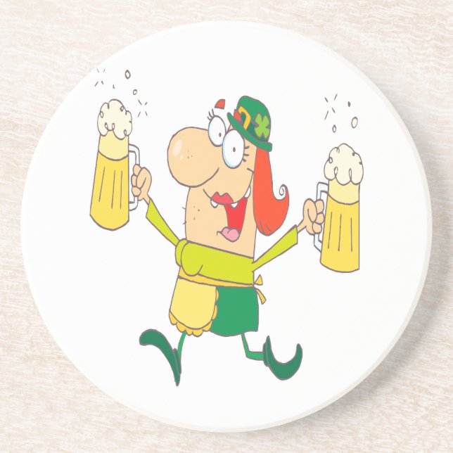 funny leprechaun lady serving beer coaster (Front)