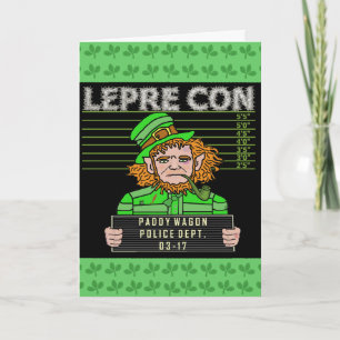 Funny Leprechaun Leprecon Mugshot Card