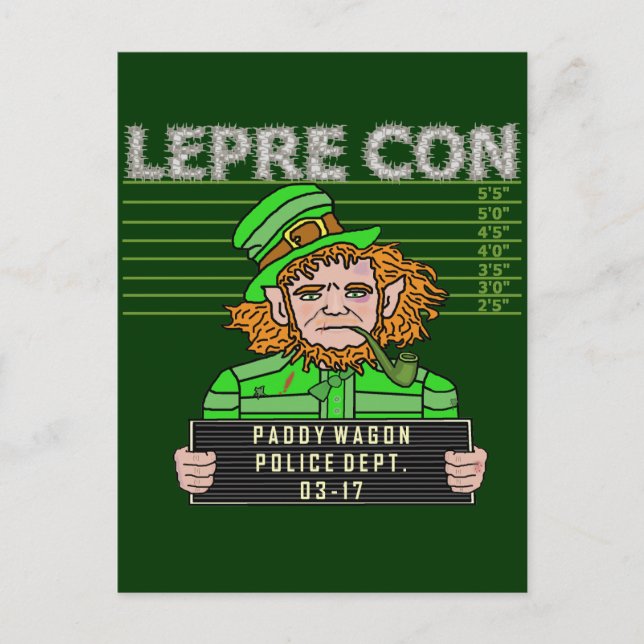 Funny Leprechaun Leprecon Mugshot Postcard (Front)