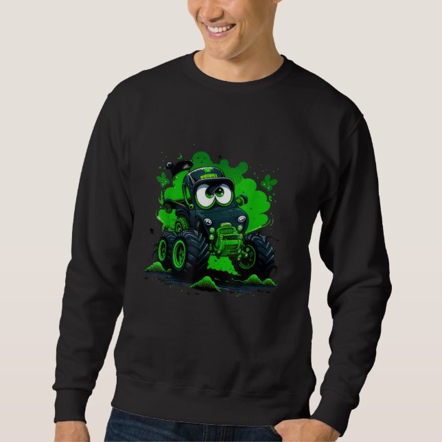 Funny Leprechaun Monster Truck Shamrock St Patrick Sweatshirt (Front)