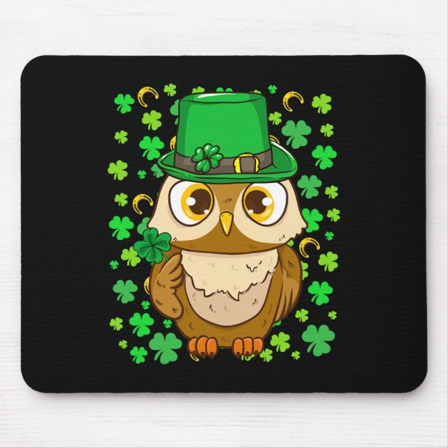 Funny Leprechaun Owl Shamrock St. Patrick's Day _1 Mouse Pad (Front)
