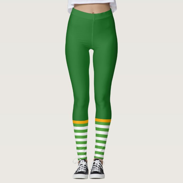 Funny Leprechaun St. Patrick's Day Green Striped Leggings (Front)