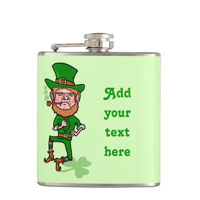 Funny Leprechaun St Patricks Day Personalised Hip Flask (Front)