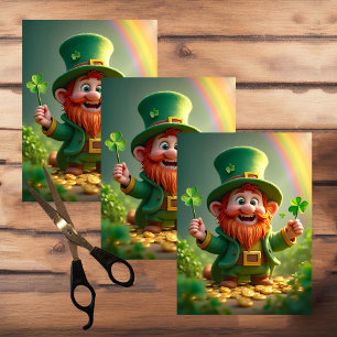 Funny leprechaun with shamrocks and gold coins tissue paper